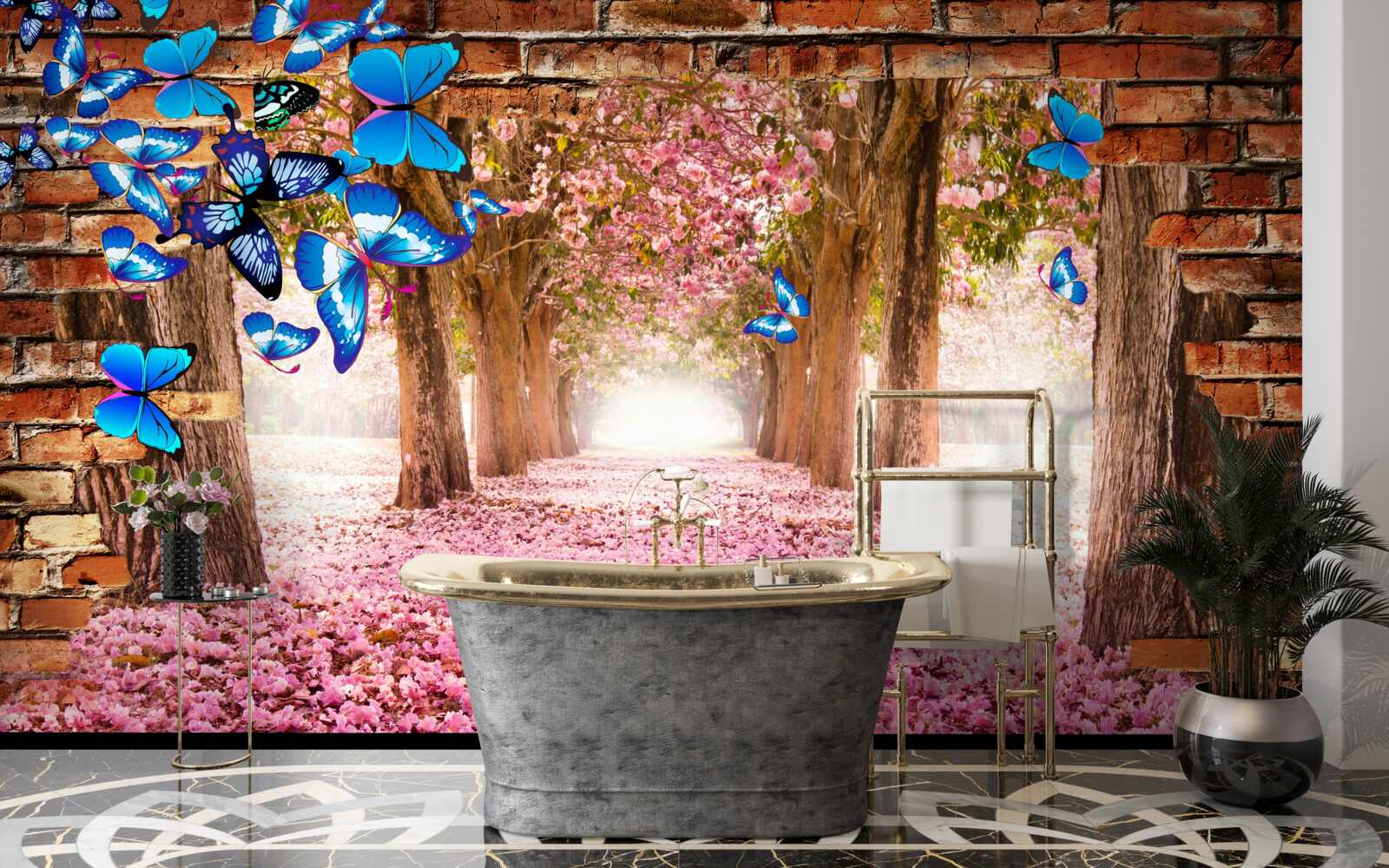 Papier peint Le sakura attire les papillons avec ses fleurs