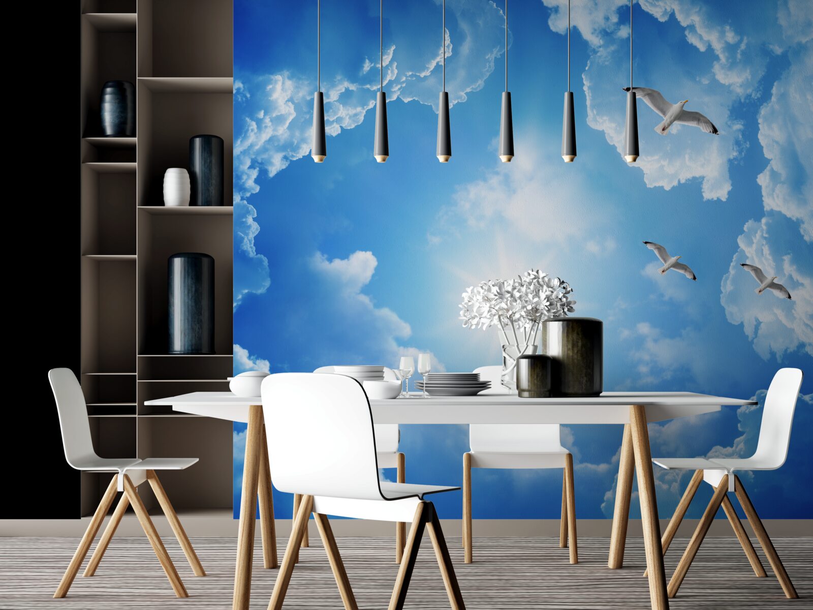 Papier peint soleil brillant dans un ciel bleu