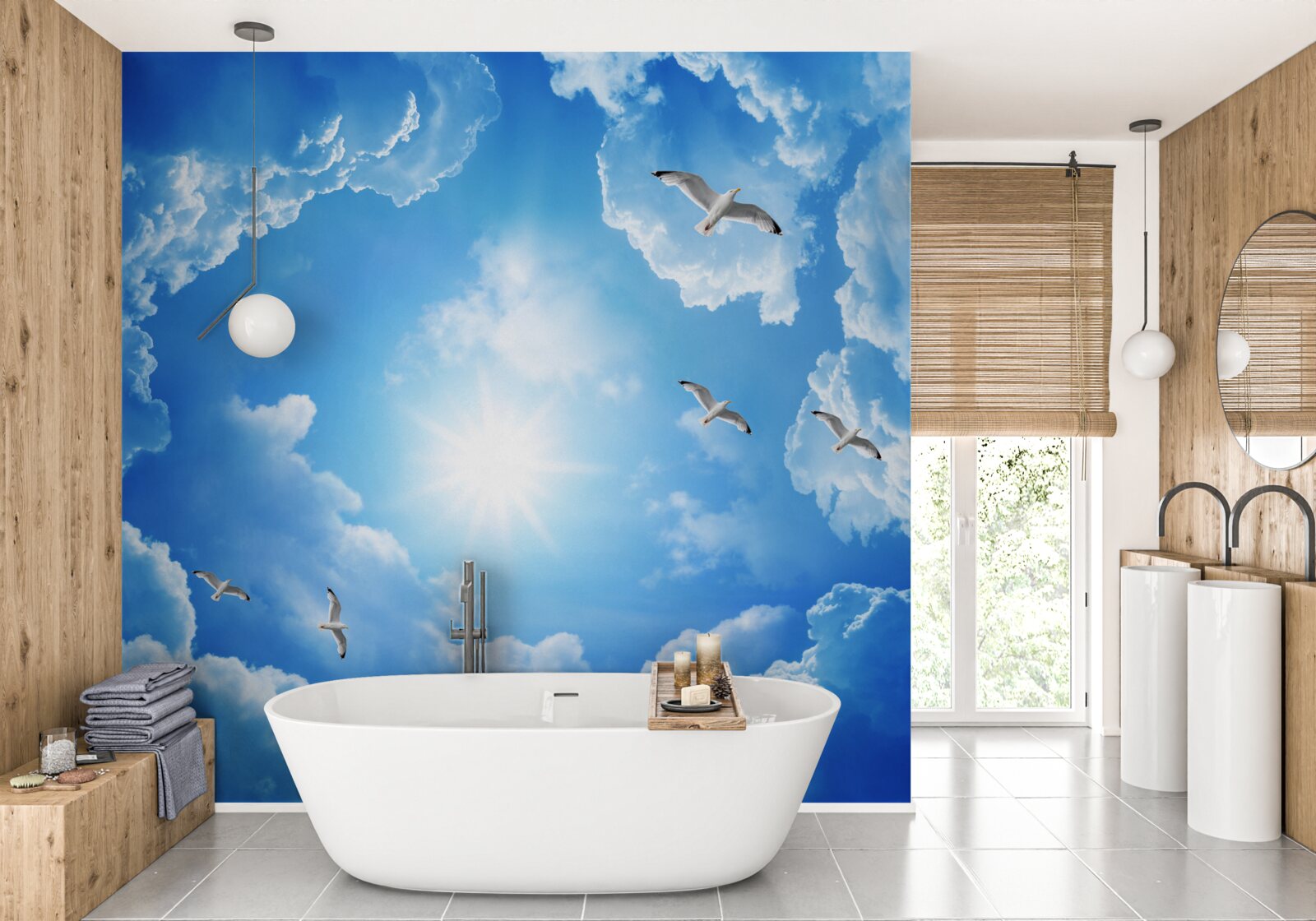 Papier peint soleil brillant dans un ciel bleu