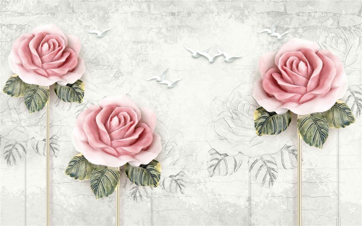 Papier peint rose écarlate élancée et goélands blancs comme neige