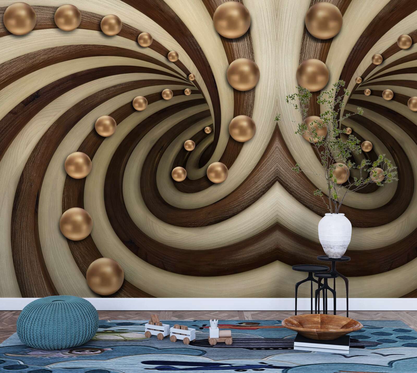 Papier peint des boules dorées tombent le long de la ligne