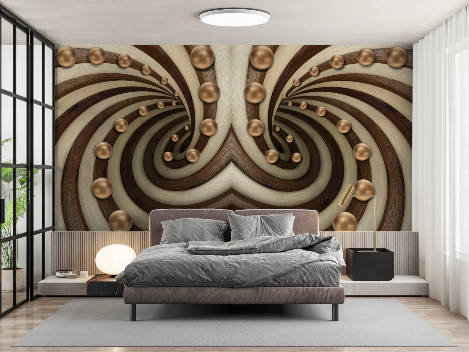 Papier peint des boules dorées tombent le long de la ligne