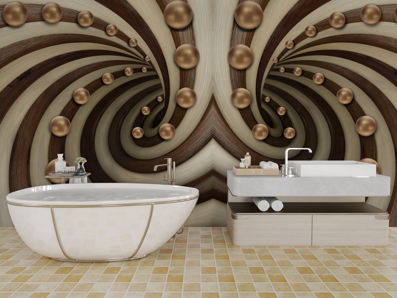 Papier peint des boules dorées tombent le long de la ligne