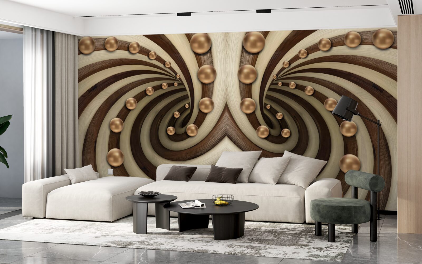 Papier peint des boules dorées tombent le long de la ligne