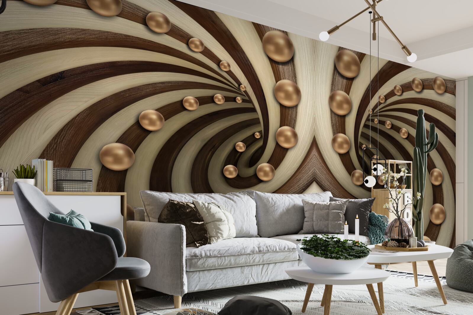 Papier peint des boules dorées tombent le long de la ligne