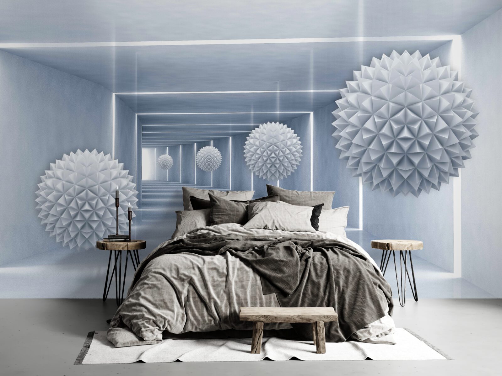 Papier peint boules flottant dans un passage rectangulaire