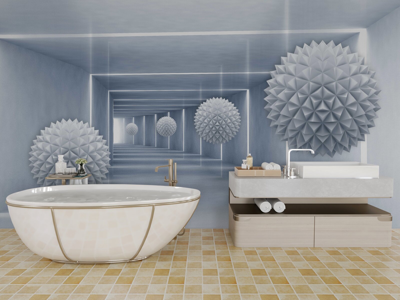 Papier peint boules flottant dans un passage rectangulaire