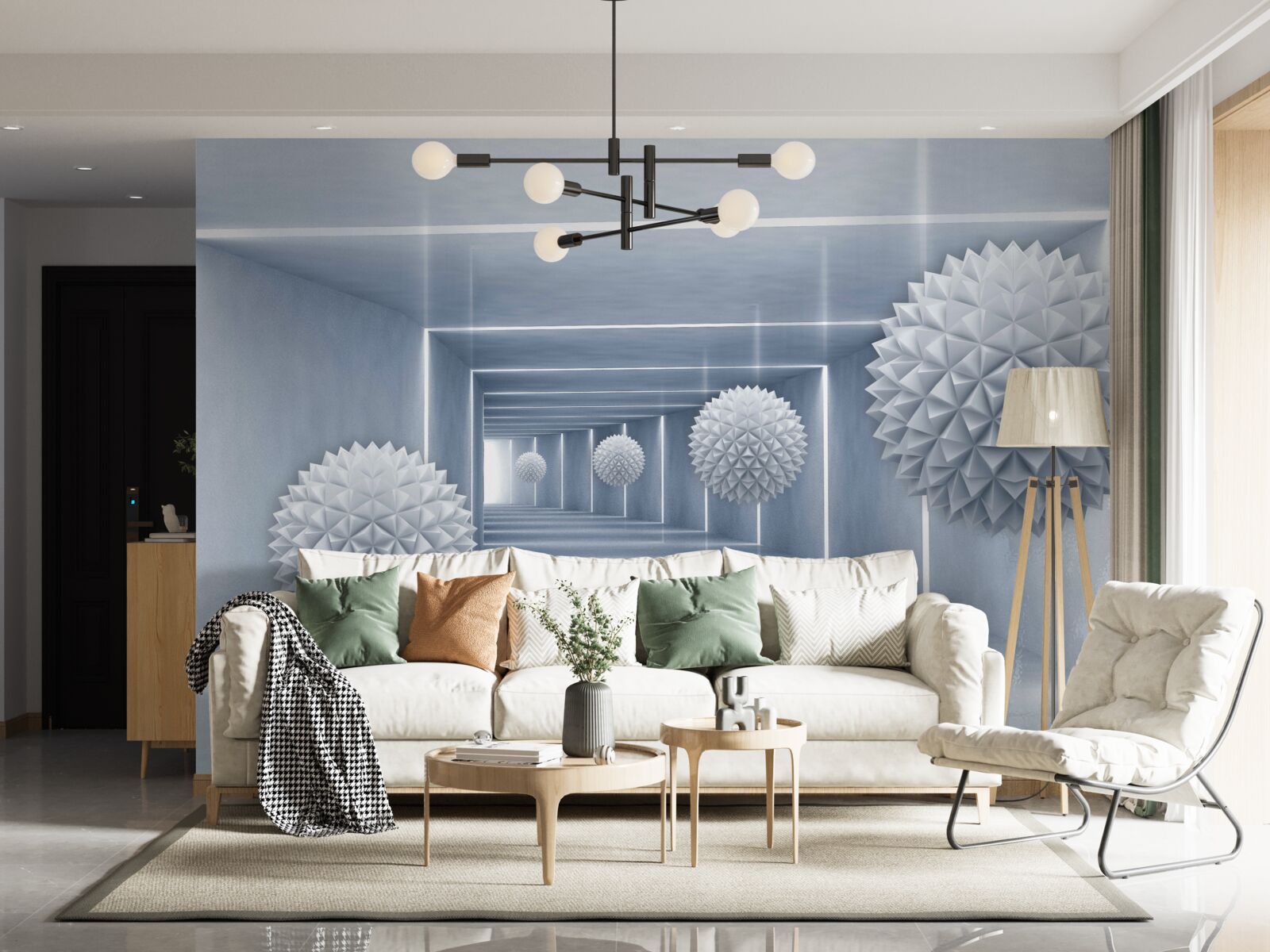 Papier peint boules flottant dans un passage rectangulaire