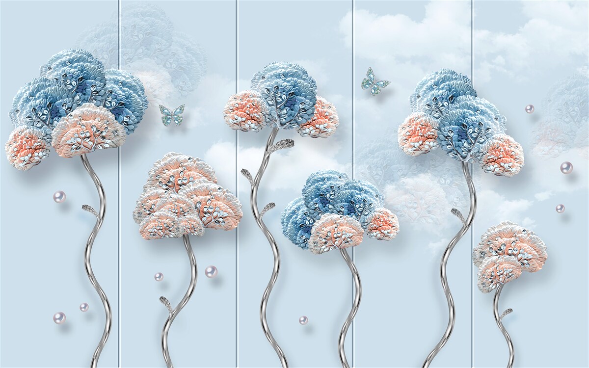 Papier peint hortensias disposés sur un panneau vertical