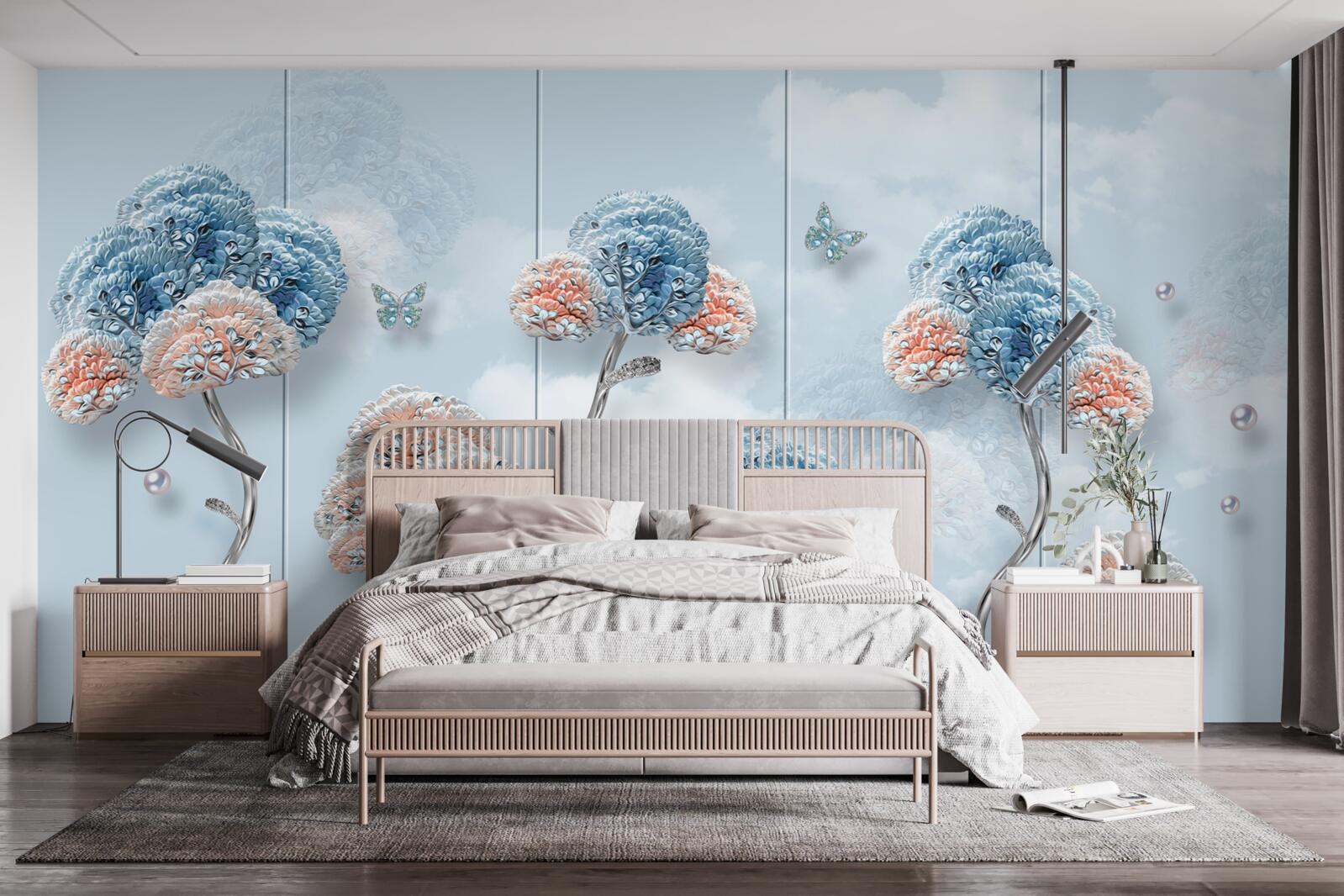 Papier peint hortensias disposés sur un panneau vertical