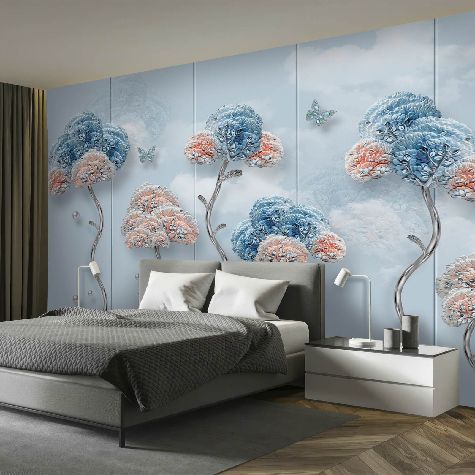 Papier peint hortensias disposés sur un panneau vertical