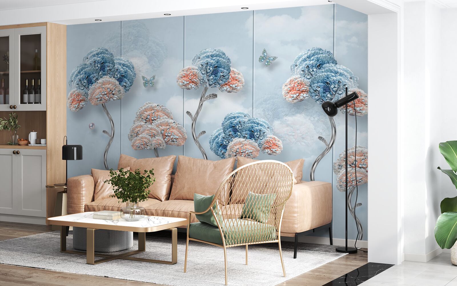 Papier peint hortensias disposés sur un panneau vertical