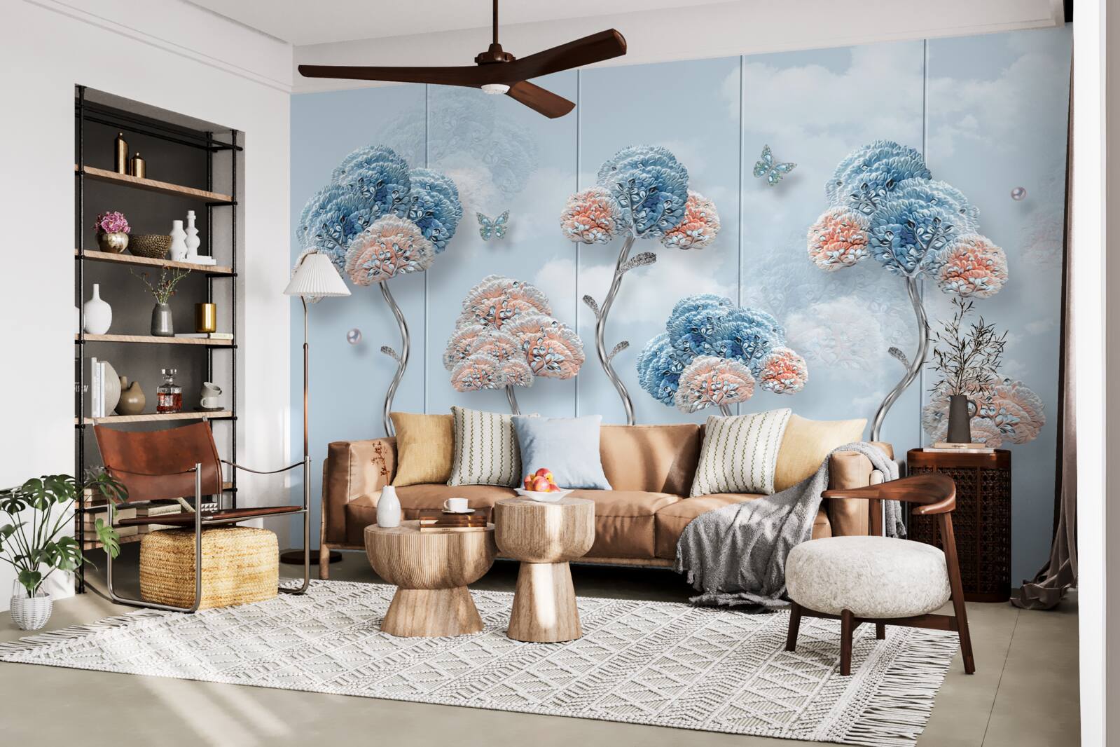 Papier peint hortensias disposés sur un panneau vertical