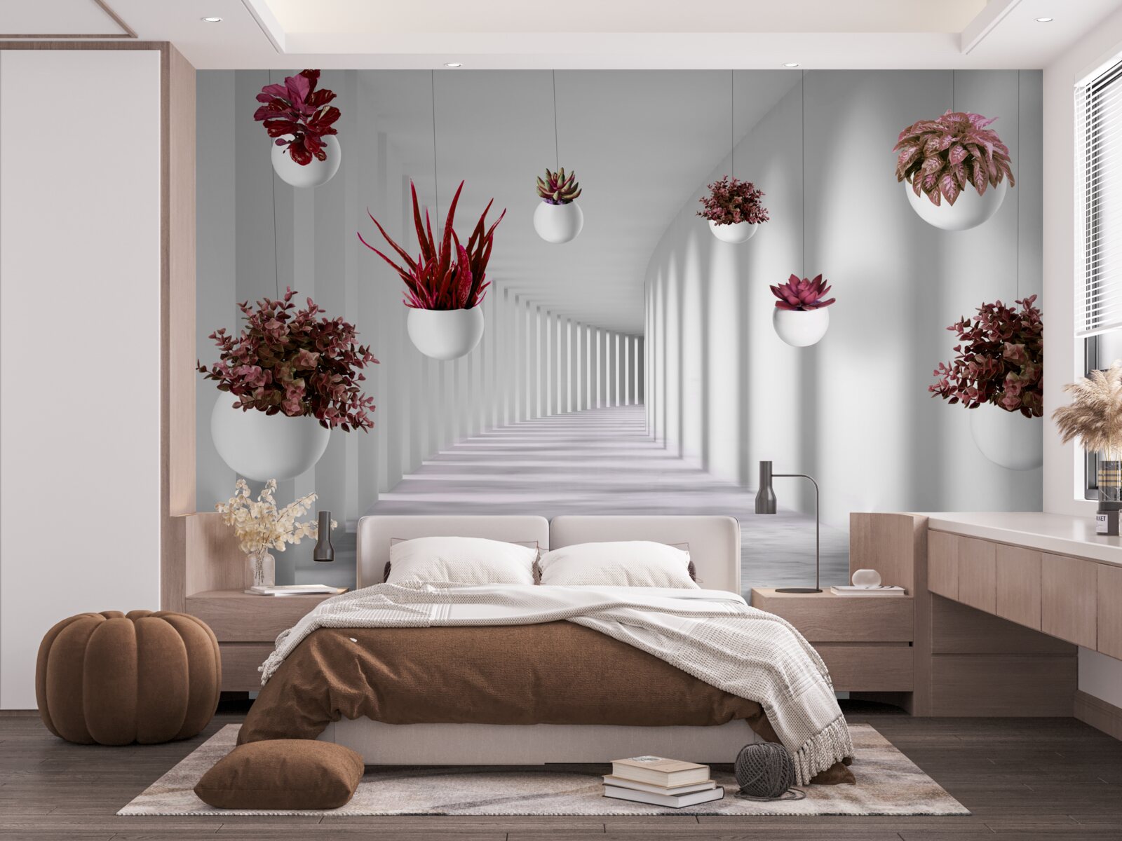 Papier peint pots de fleurs flottant dans l'air et peints en blanc