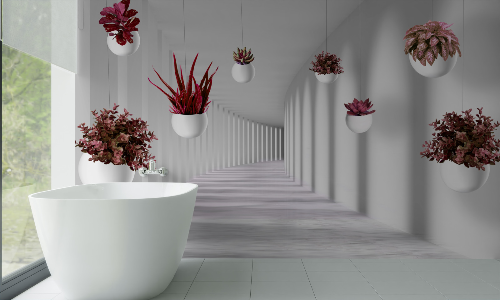 Papier peint pots de fleurs flottant dans l'air et peints en blanc