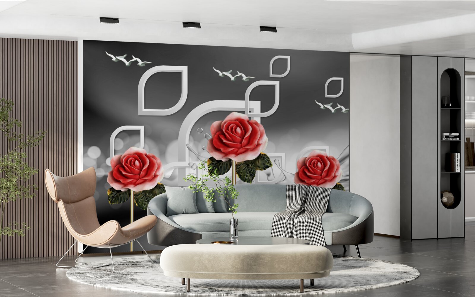 Papier peint de gracieuses roses écarlates scintillent sur un fond abstrait