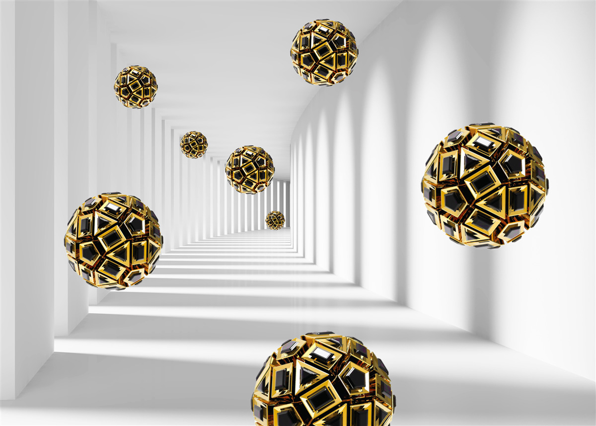 Papier peint des sphères noires et dorées qui s'élèvent doucement dans les airs