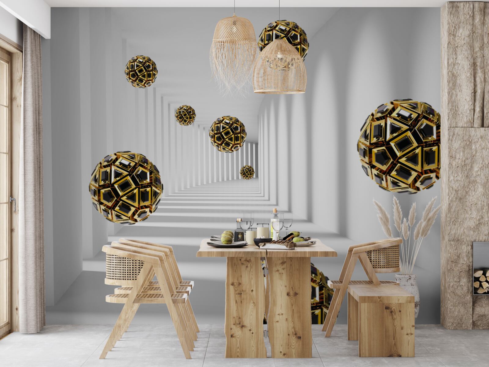 Papier peint des sphères noires et dorées qui s'élèvent doucement dans les airs