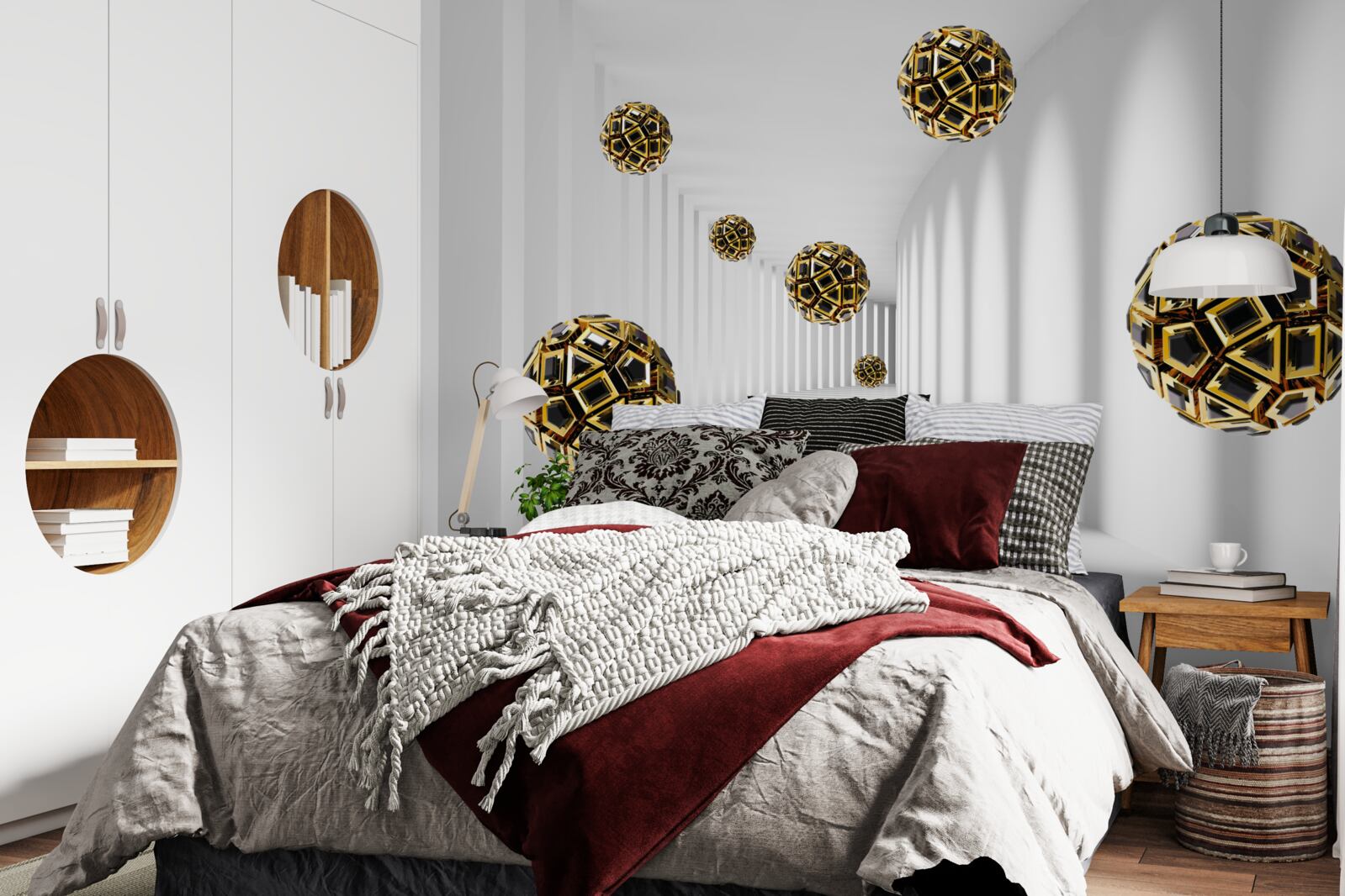 Papier peint des sphères noires et dorées qui s'élèvent doucement dans les airs