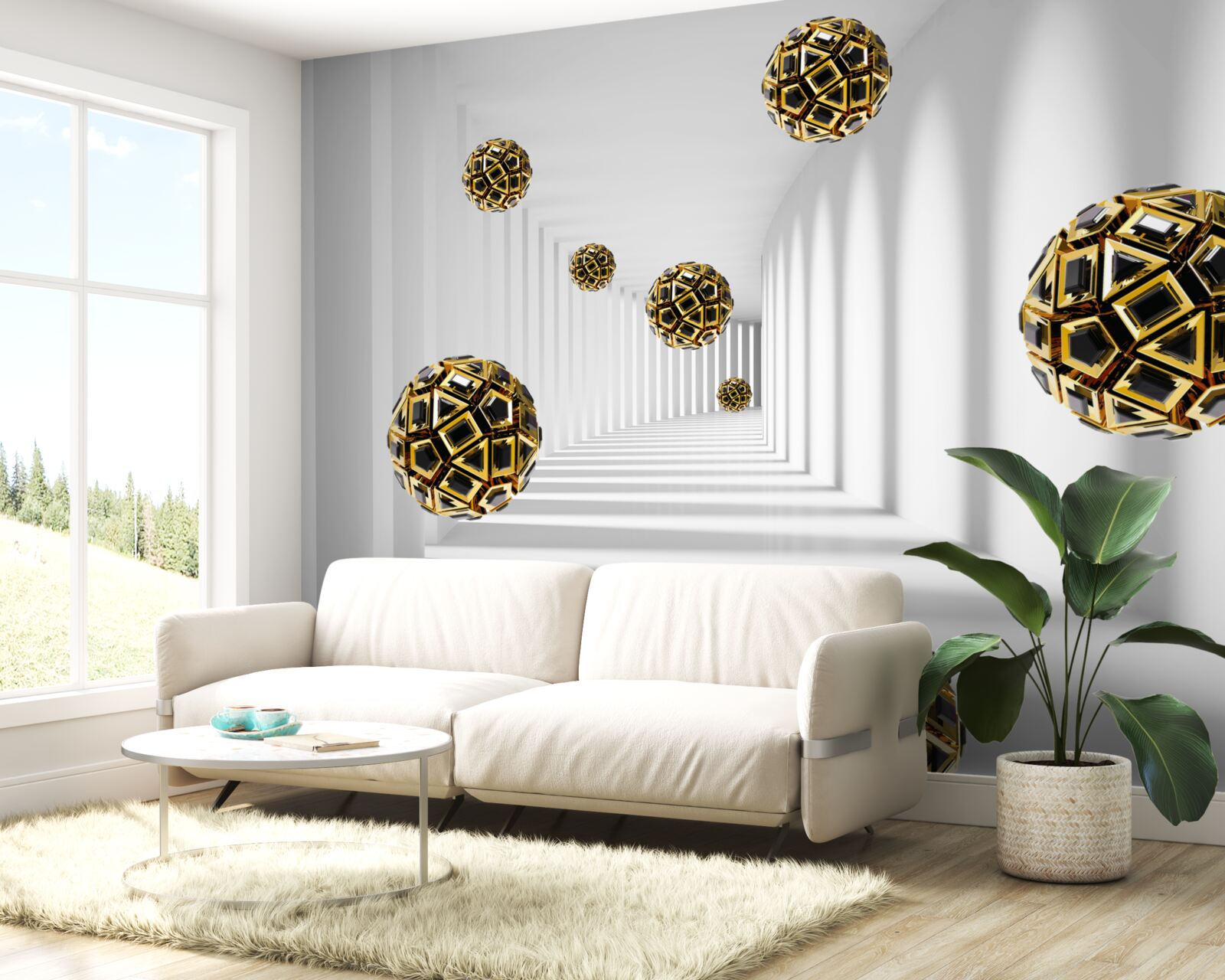 Papier peint des sphères noires et dorées qui s'élèvent doucement dans les airs