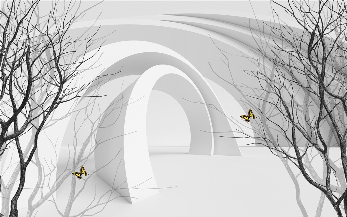 Papier peint arches futuristes et arbres apparents