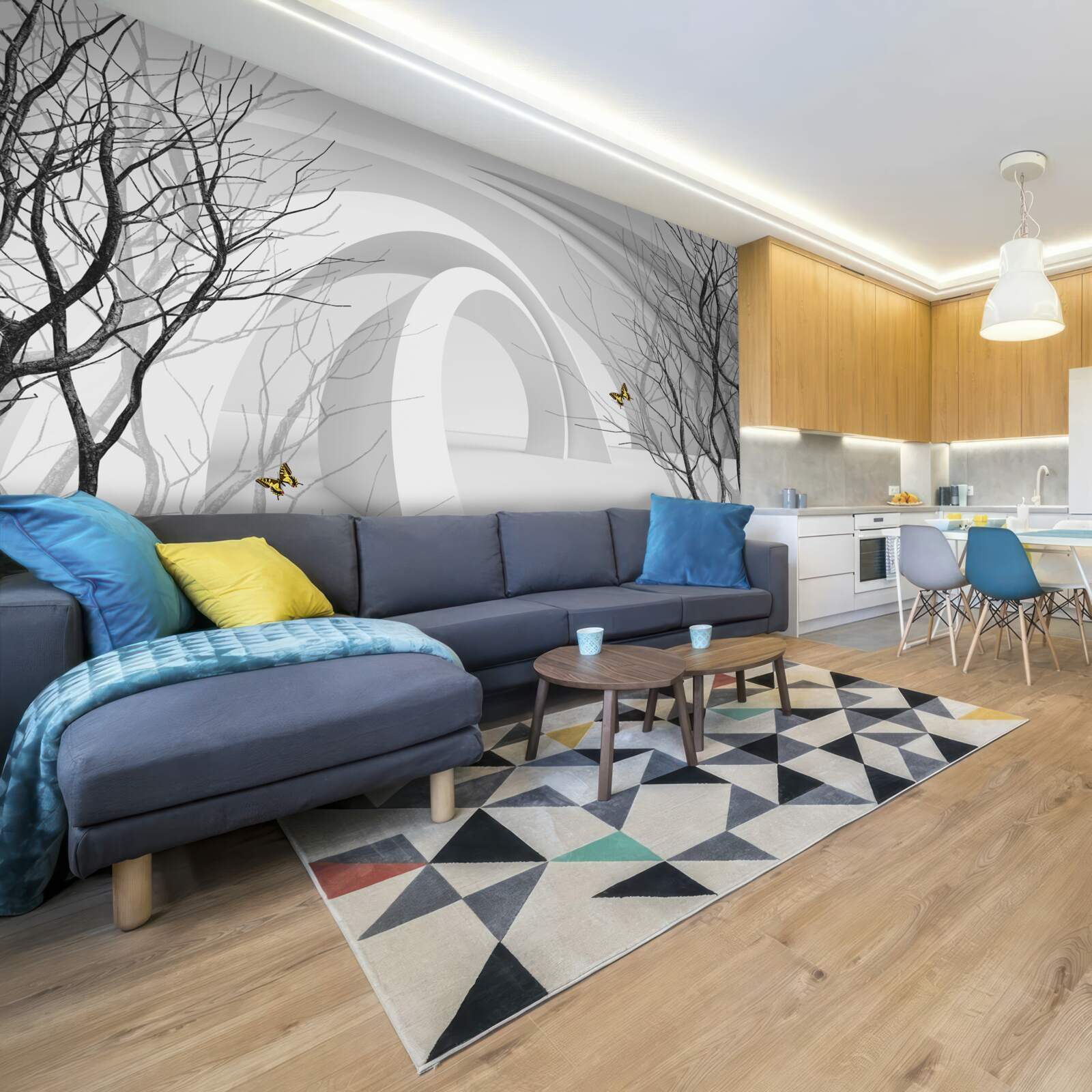 Papier peint arches futuristes et arbres apparents