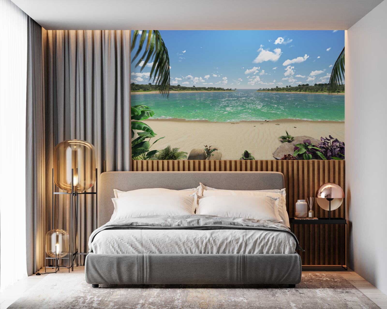 Papier peint plage de sable doré au large de la côte turquoise