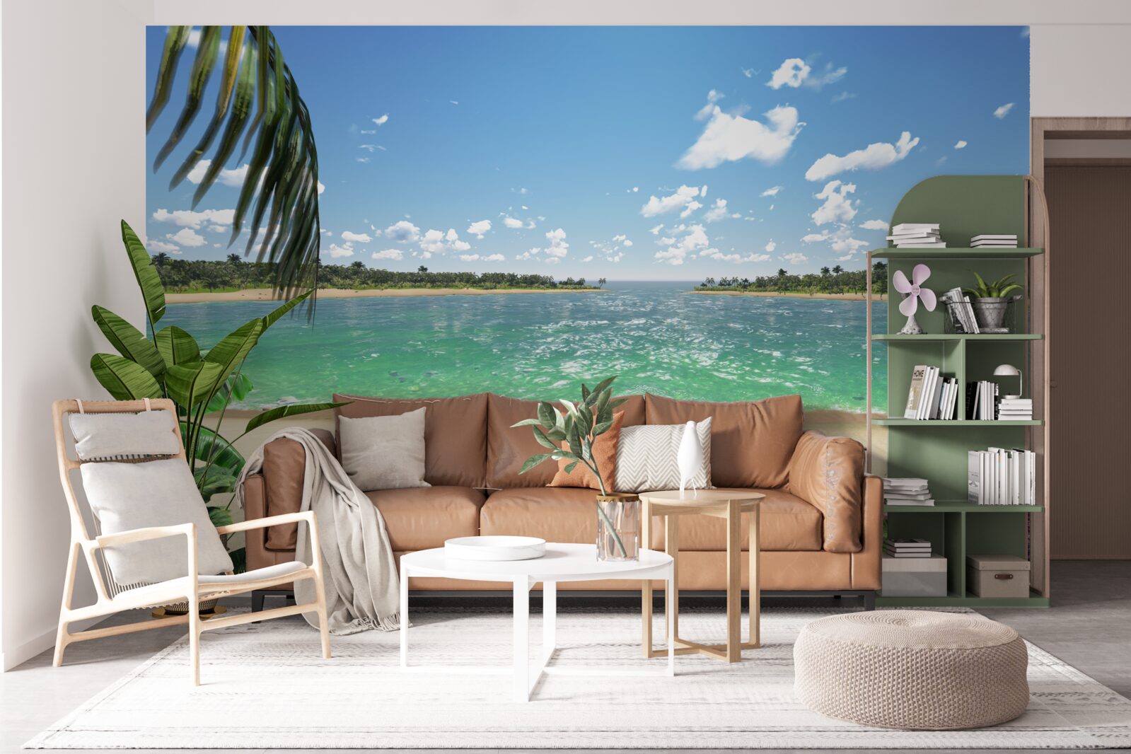 Papier peint plage de sable doré au large de la côte turquoise