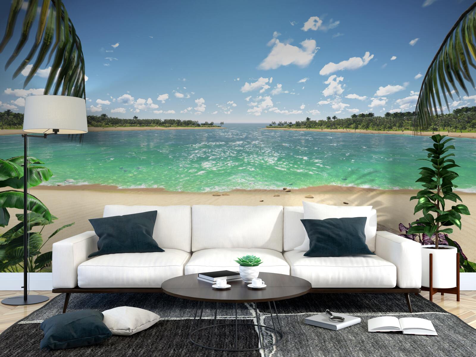 Papier peint plage de sable doré au large de la côte turquoise