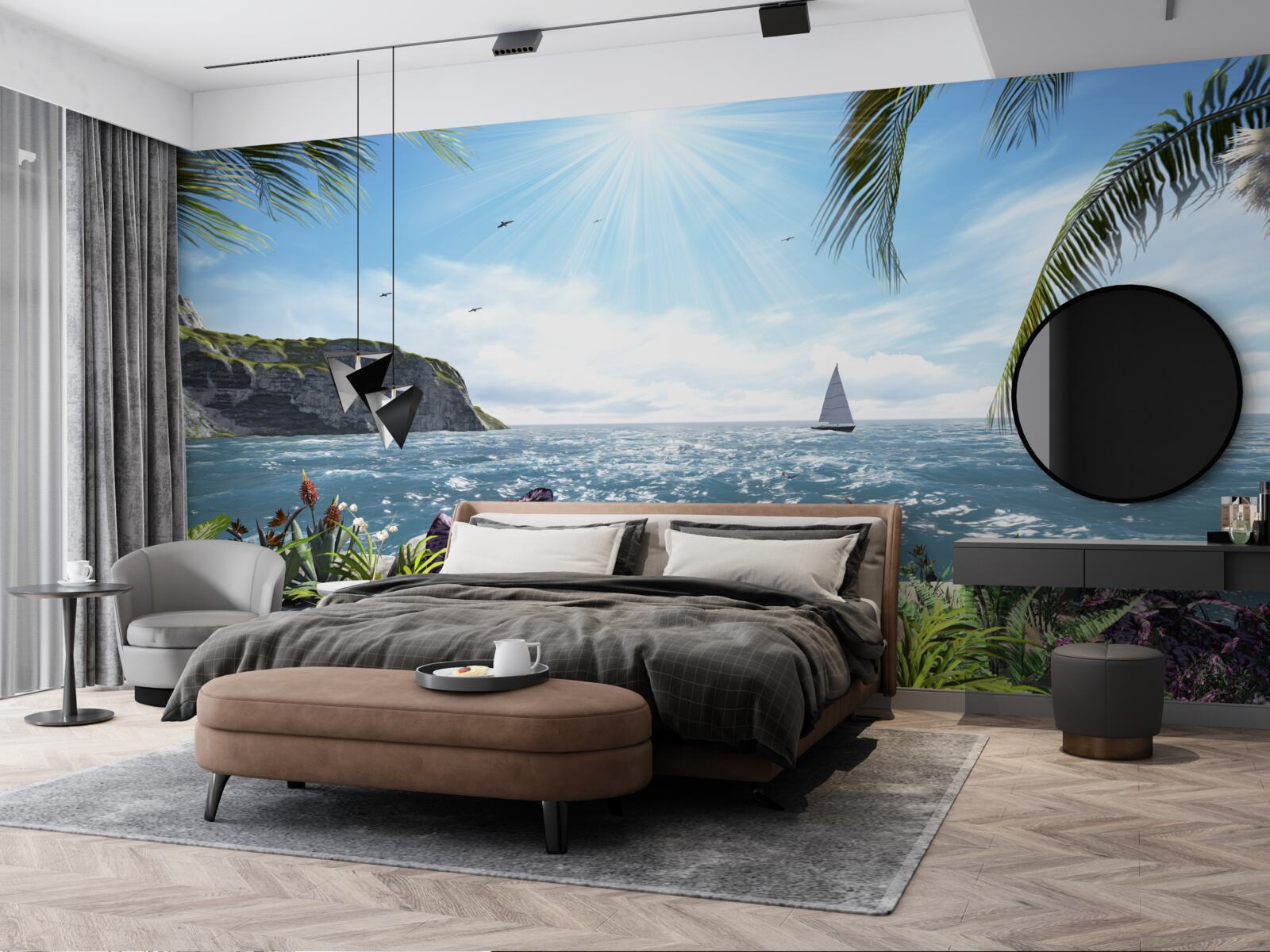 Papier peint des rayons lumineux illuminent la surface de la mer