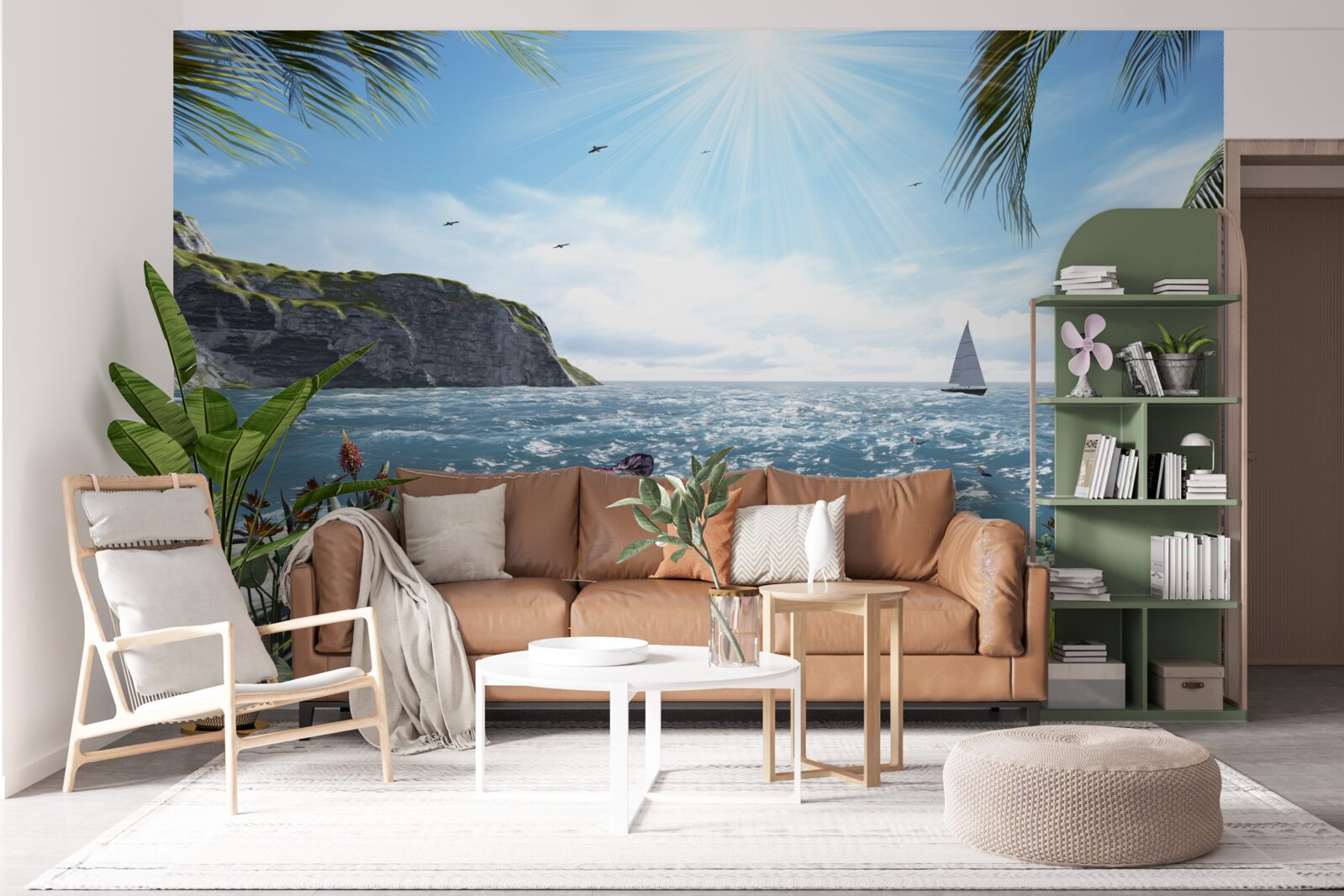 Papier peint des rayons lumineux illuminent la surface de la mer