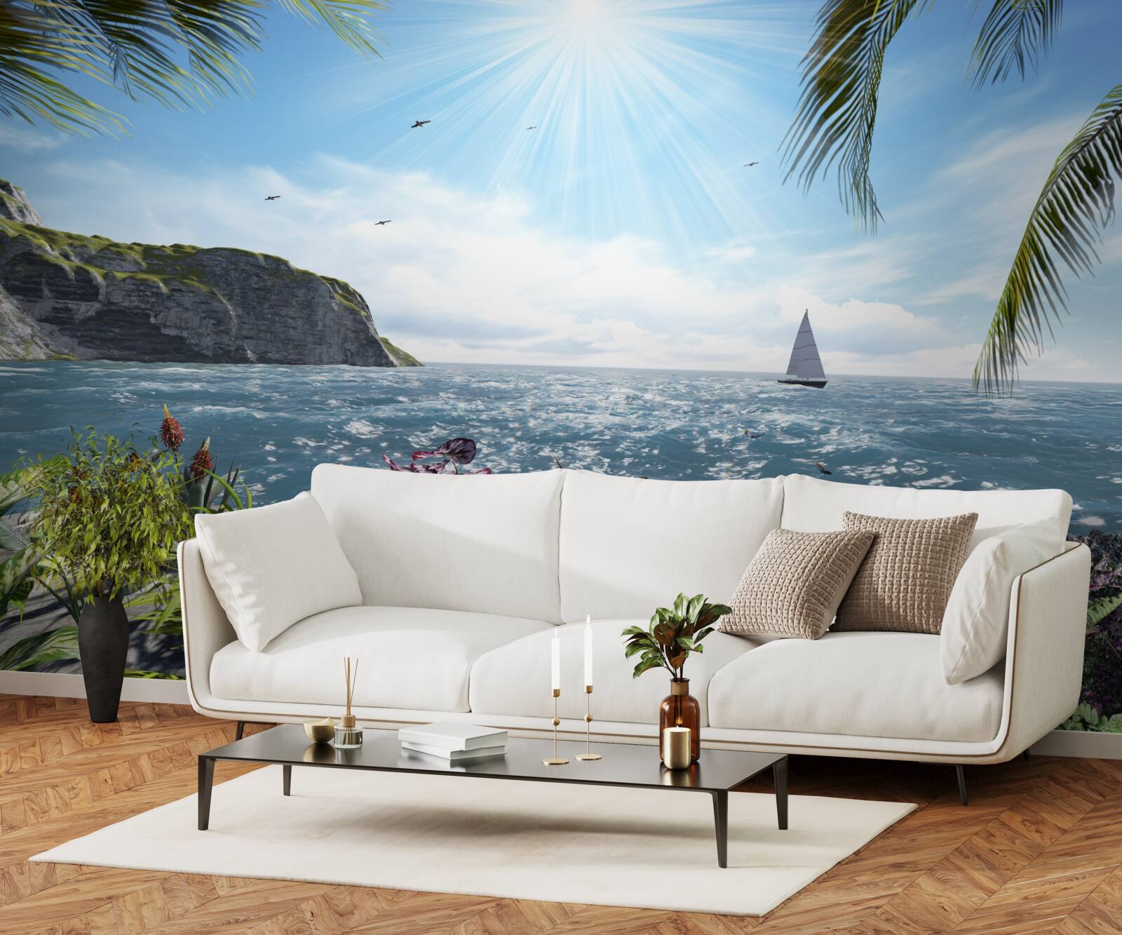 Papier peint des rayons lumineux illuminent la surface de la mer