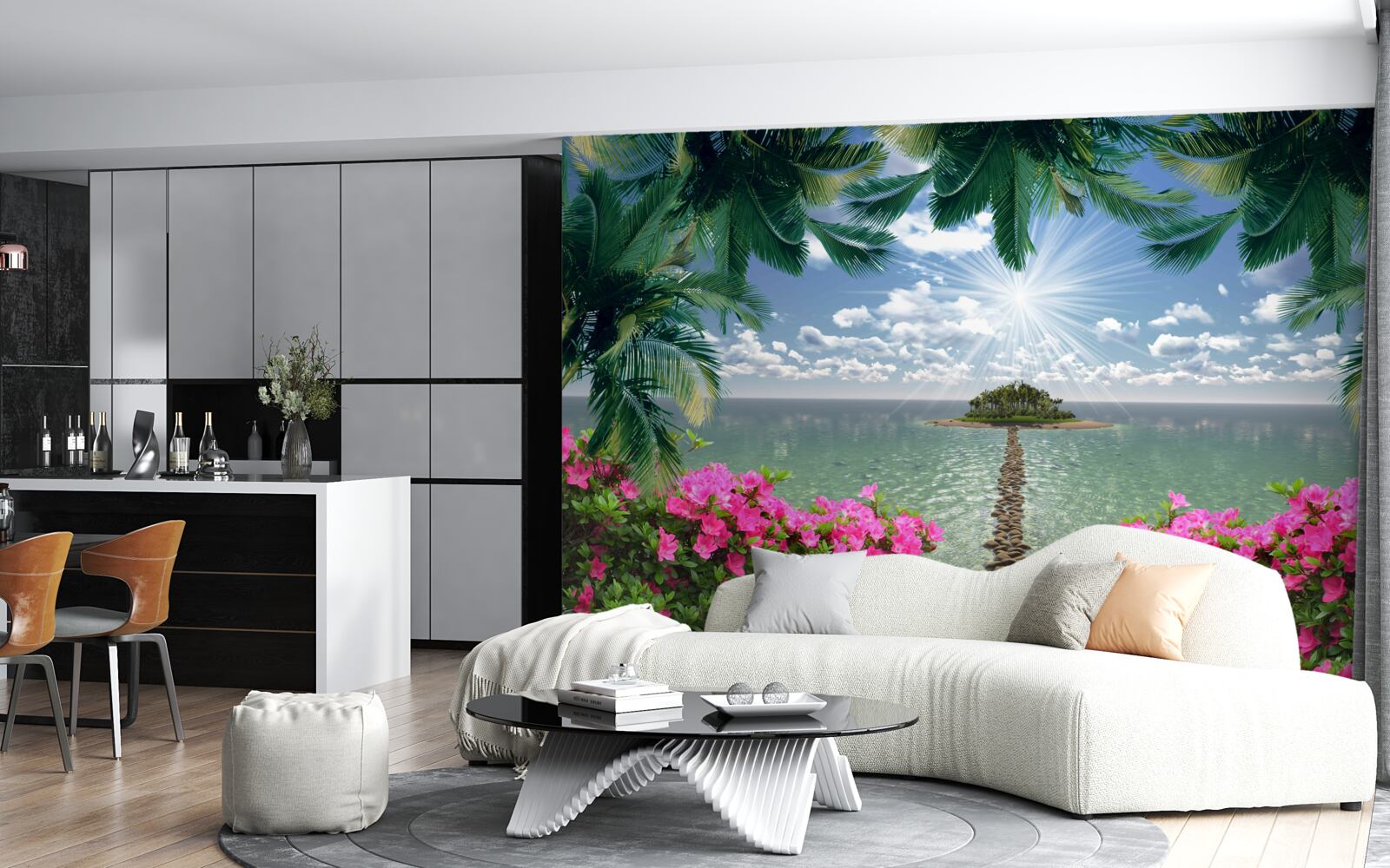 Papier peint chemin de pierre menant à une île dans l'océan