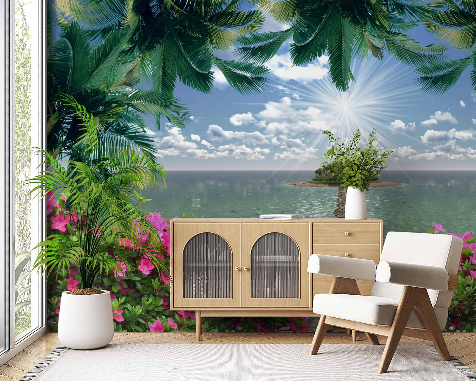 Papier peint chemin de pierre menant à une île dans l'océan