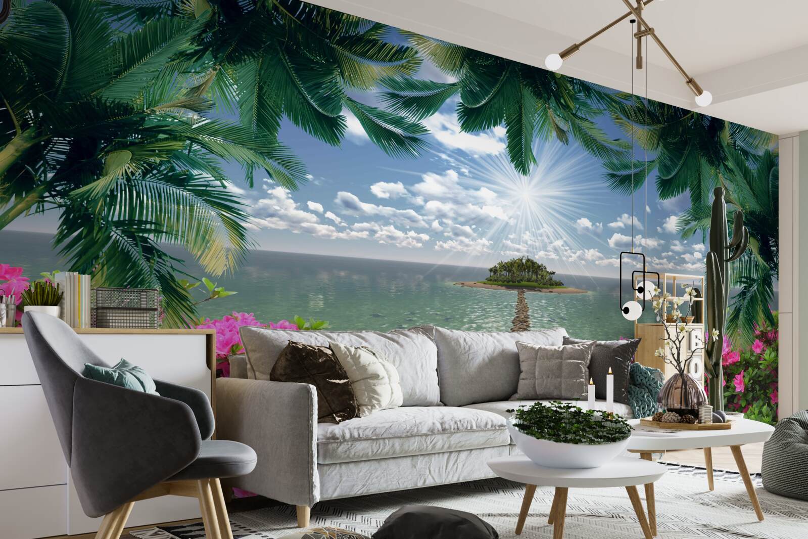 Papier peint chemin de pierre menant à une île dans l'océan