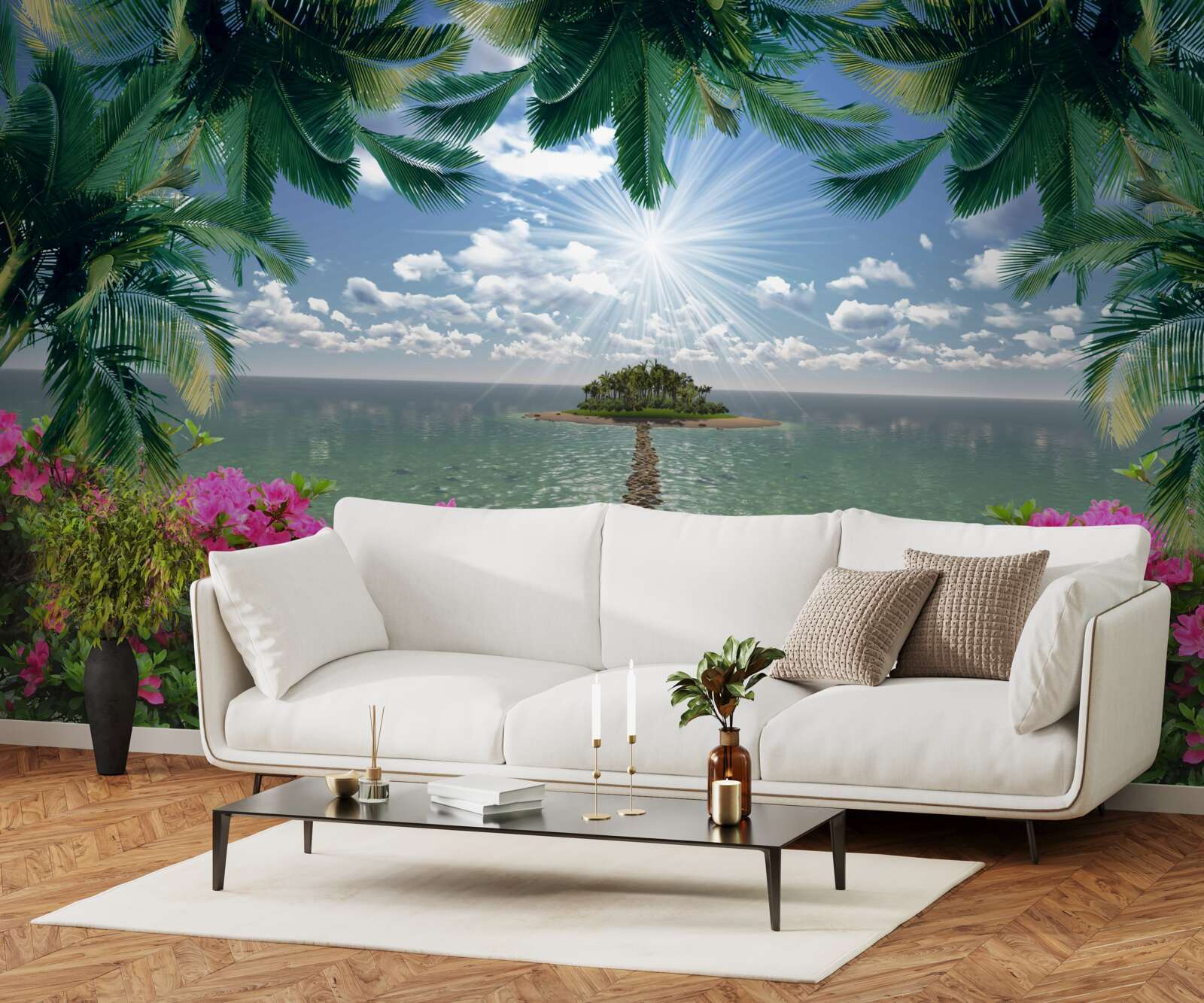 Papier peint chemin de pierre menant à une île dans l'océan