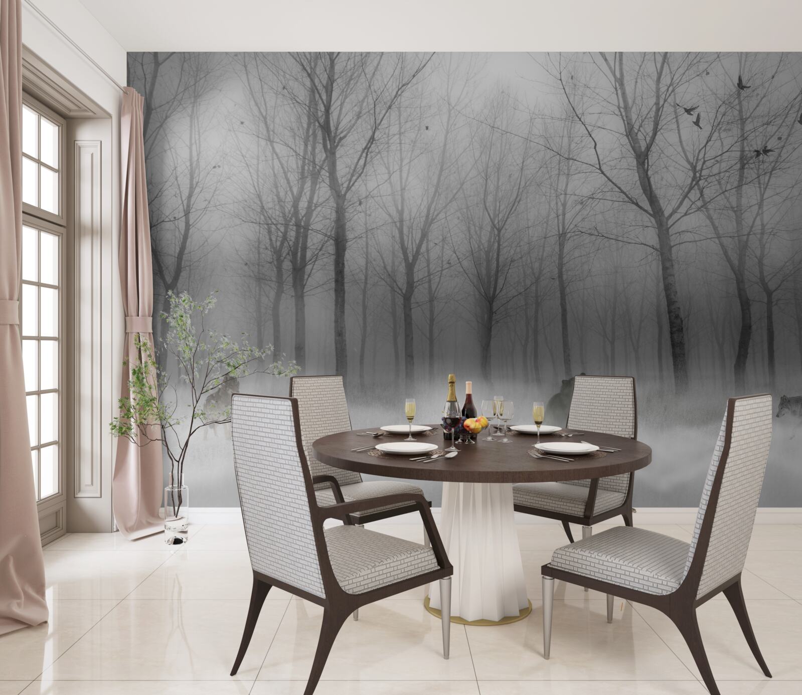 Papier peint une journée d'hiver dans la forêt, enveloppée de brume