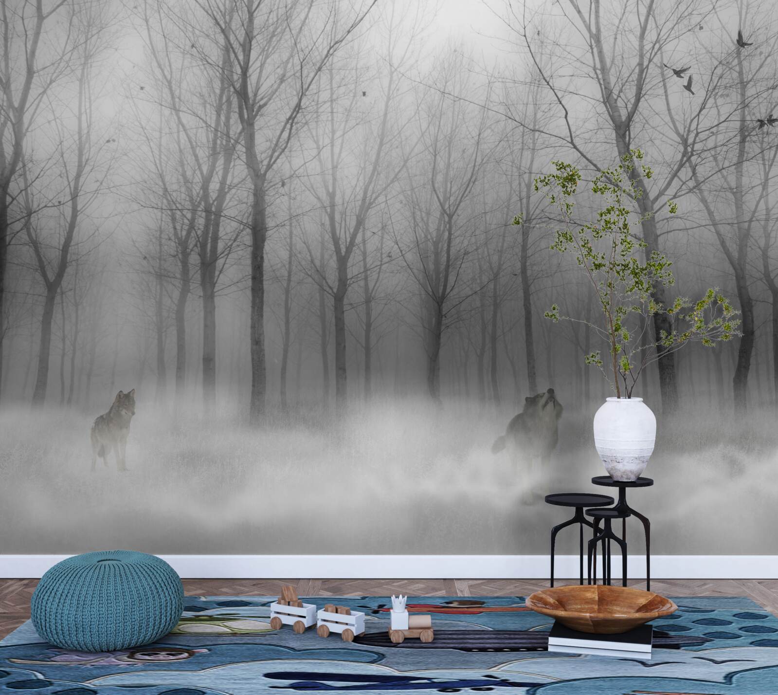 Papier peint une journée d'hiver dans la forêt, enveloppée de brume