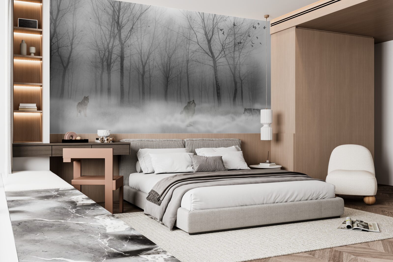 Papier peint une journée d'hiver dans la forêt, enveloppée de brume