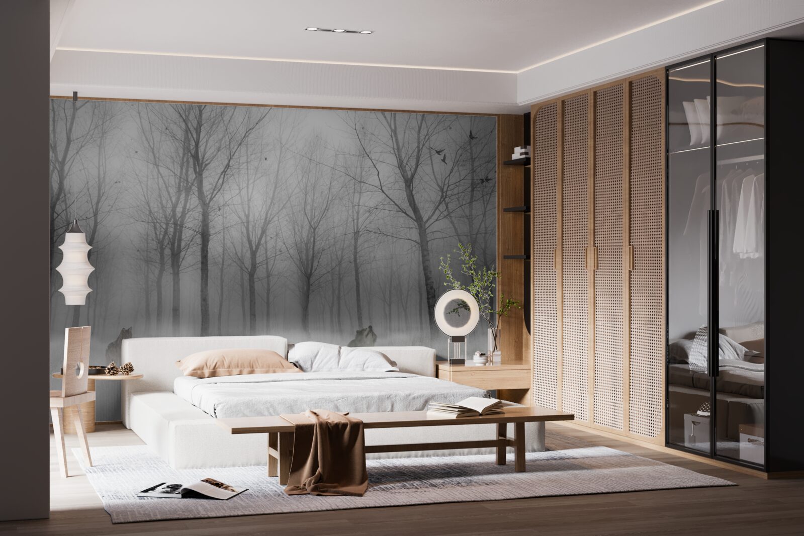 Papier peint une journée d'hiver dans la forêt, enveloppée de brume