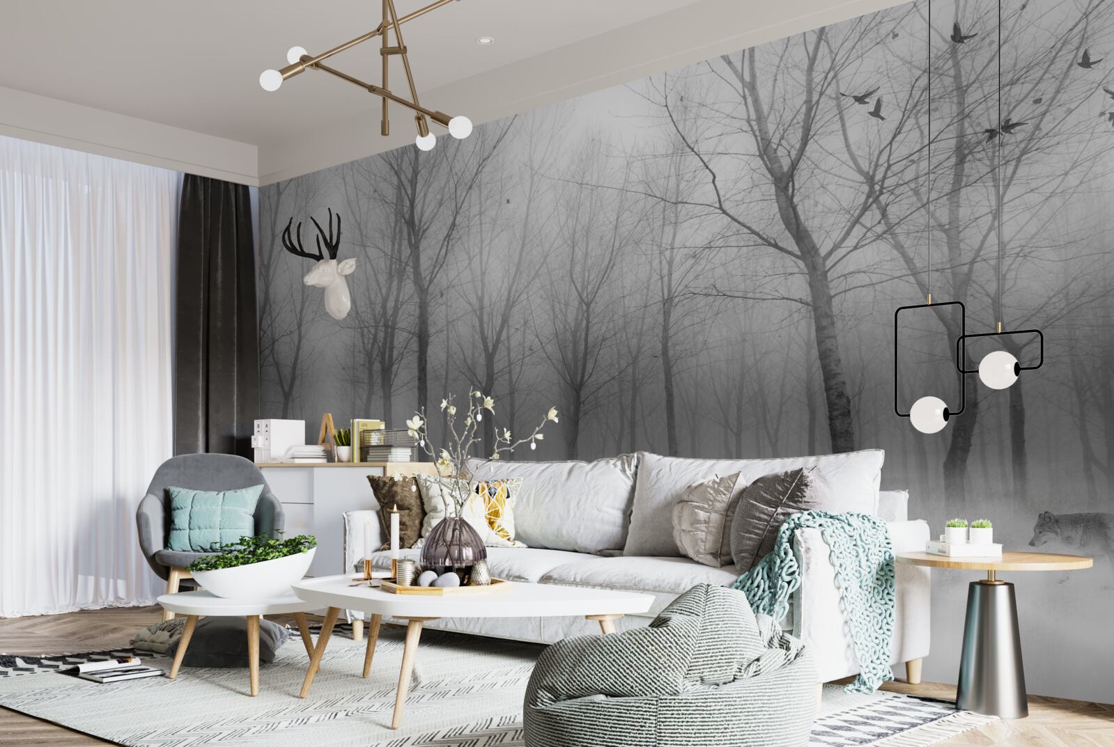 Papier peint une journée d'hiver dans la forêt, enveloppée de brume