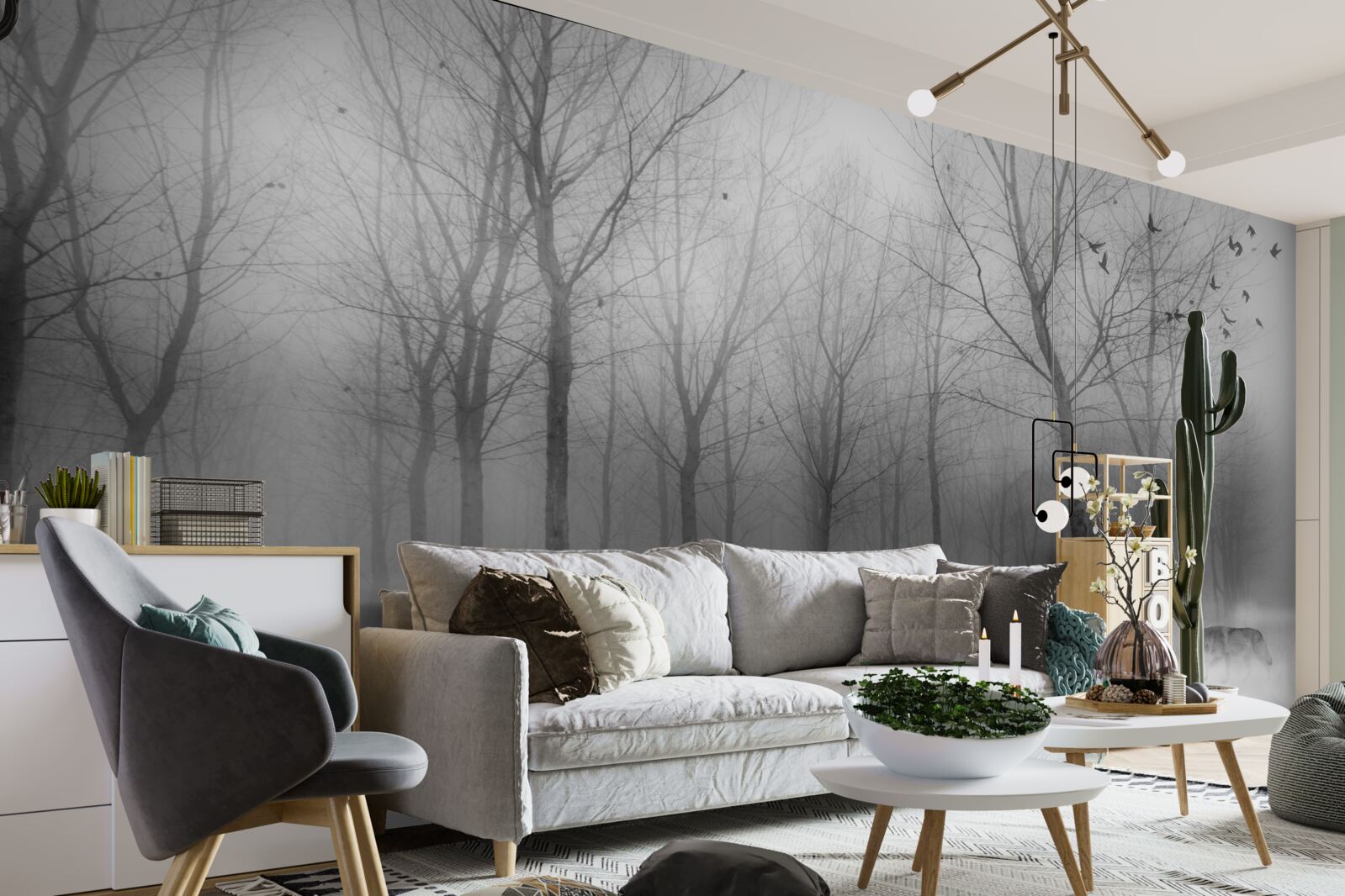 Papier peint une journée d'hiver dans la forêt, enveloppée de brume