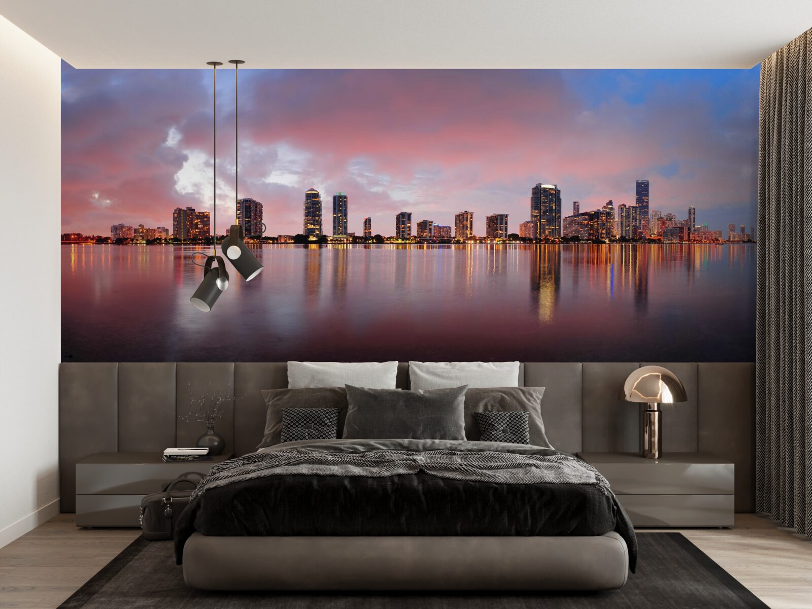 Papier peint vue de la ville étalée à la surface de l'eau