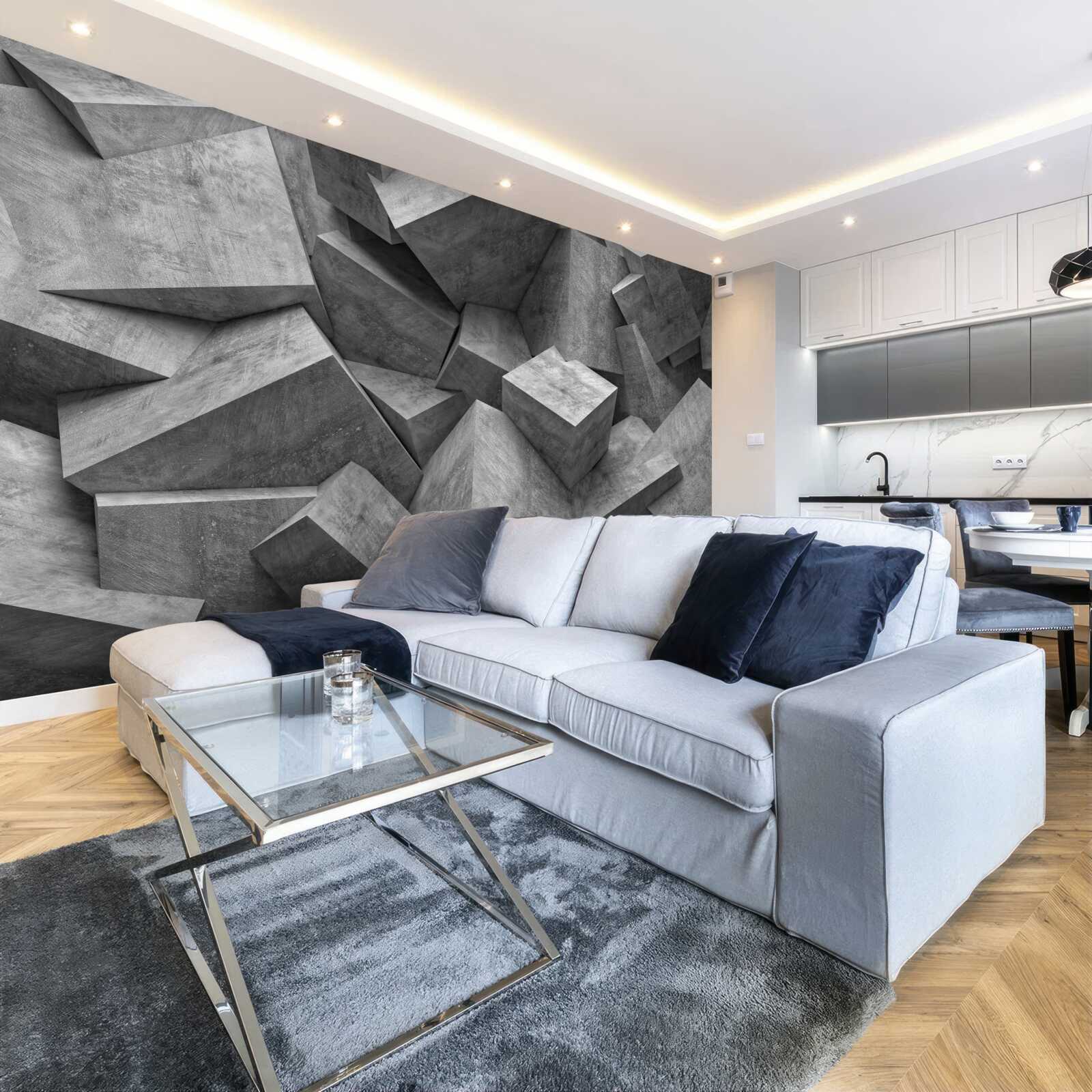 Papier peint formes géométriques tridimensionnelles en gris