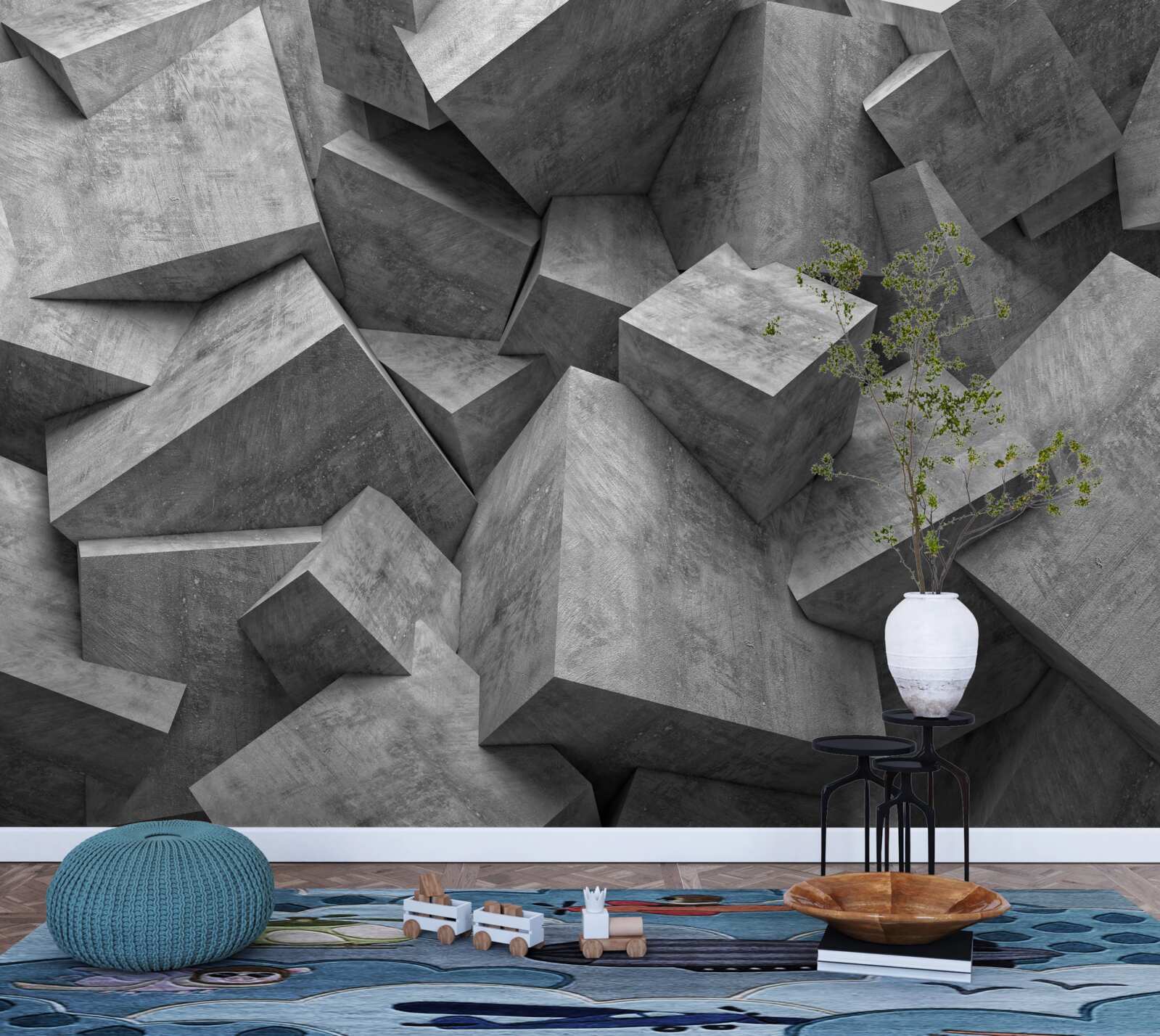 Papier peint formes géométriques tridimensionnelles en gris