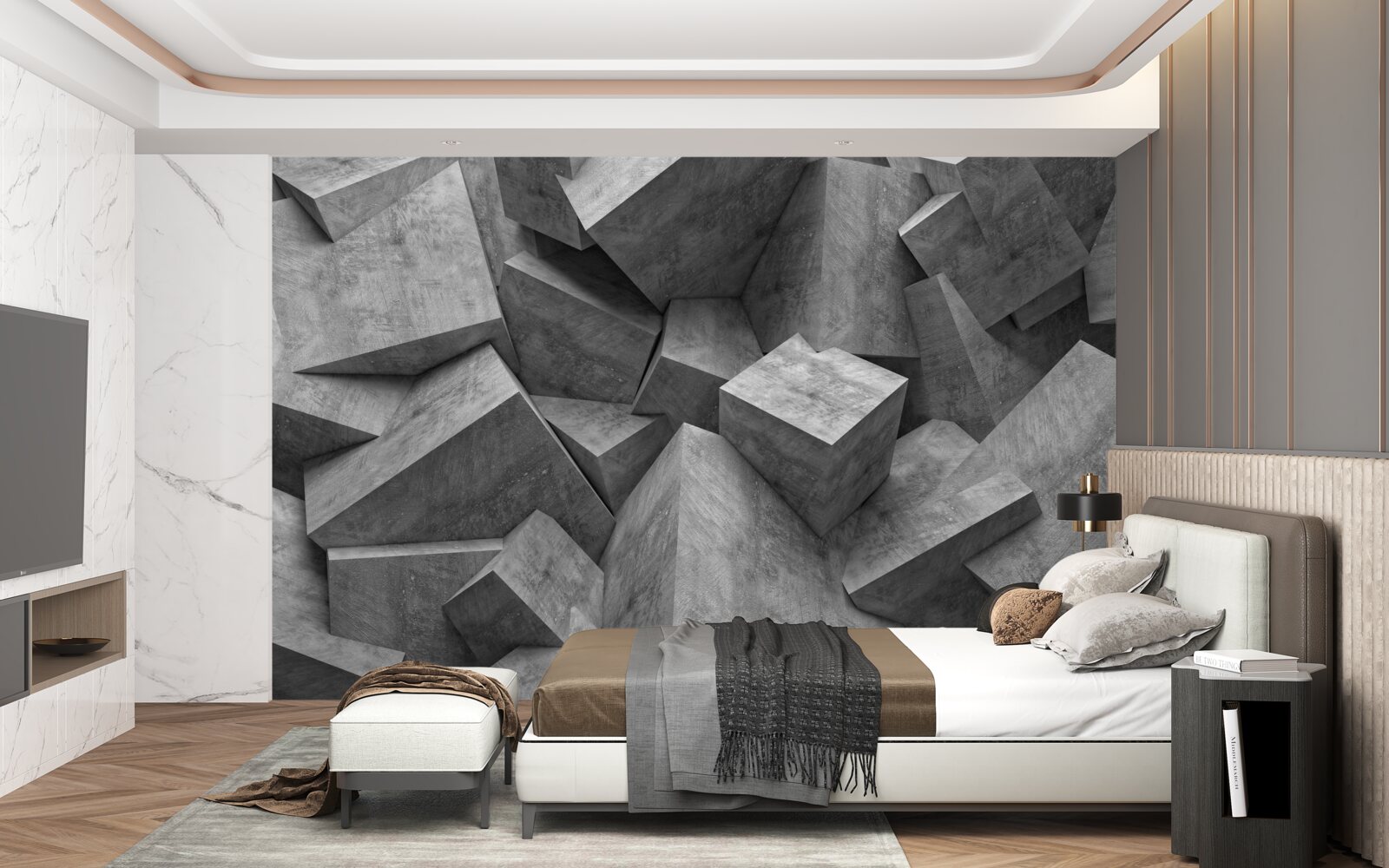 Papier peint formes géométriques tridimensionnelles en gris