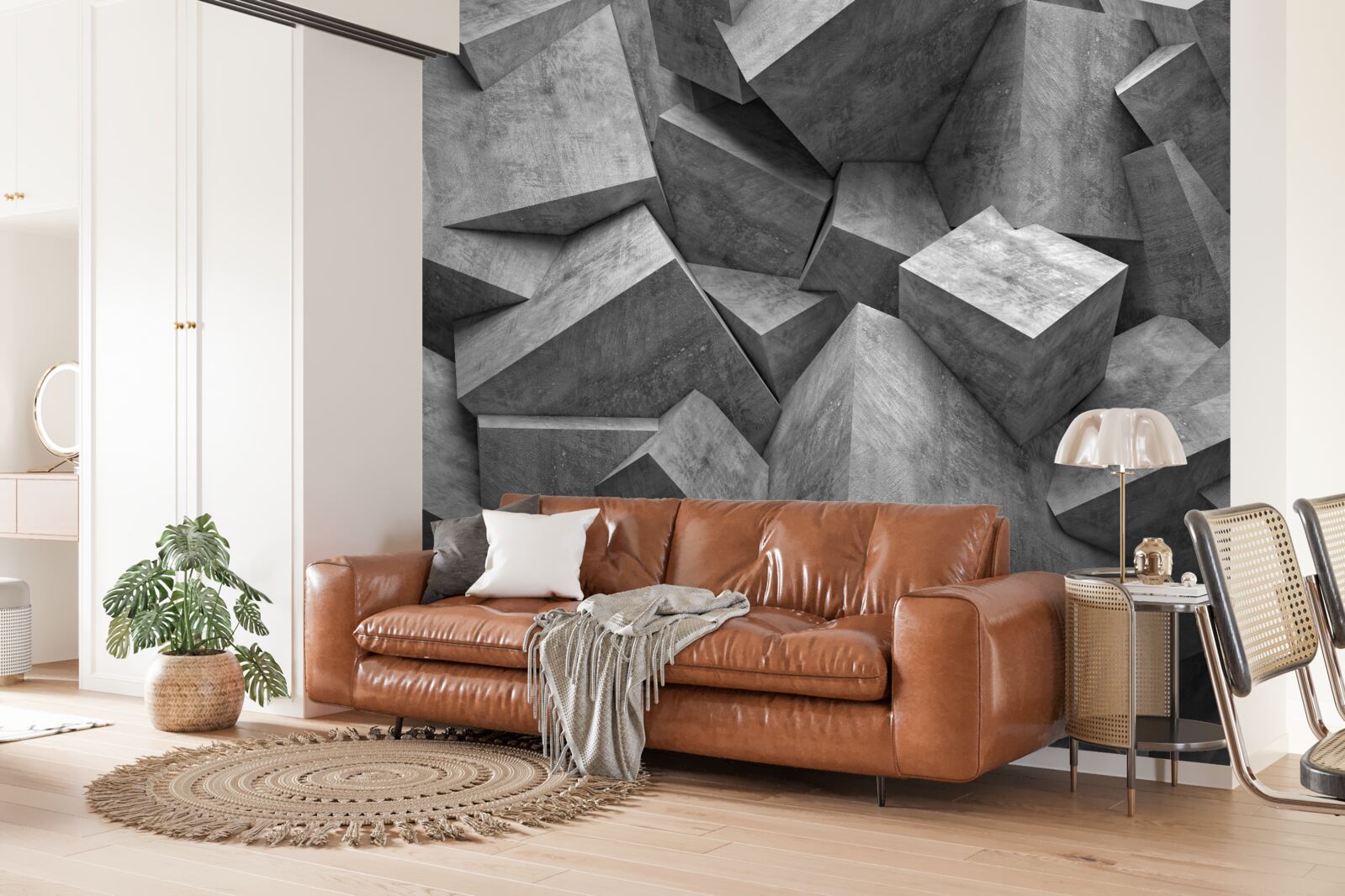 Papier peint formes géométriques tridimensionnelles en gris