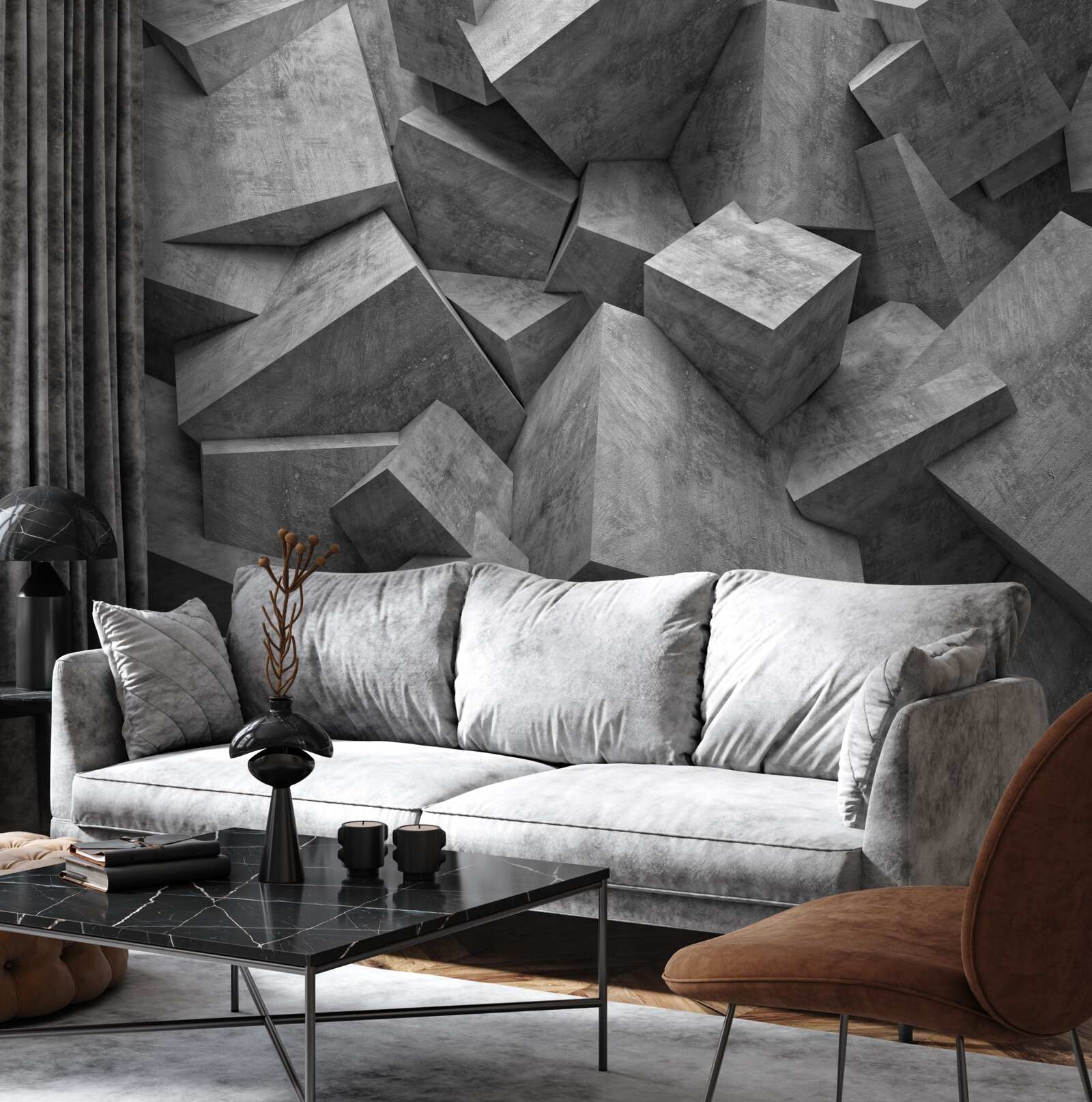 Papier peint formes géométriques tridimensionnelles en gris