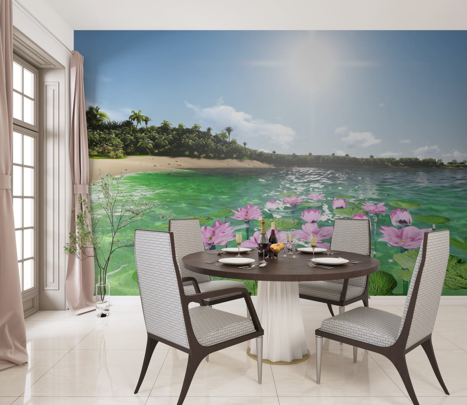 Papier peint lotus roses à la surface de l'eau