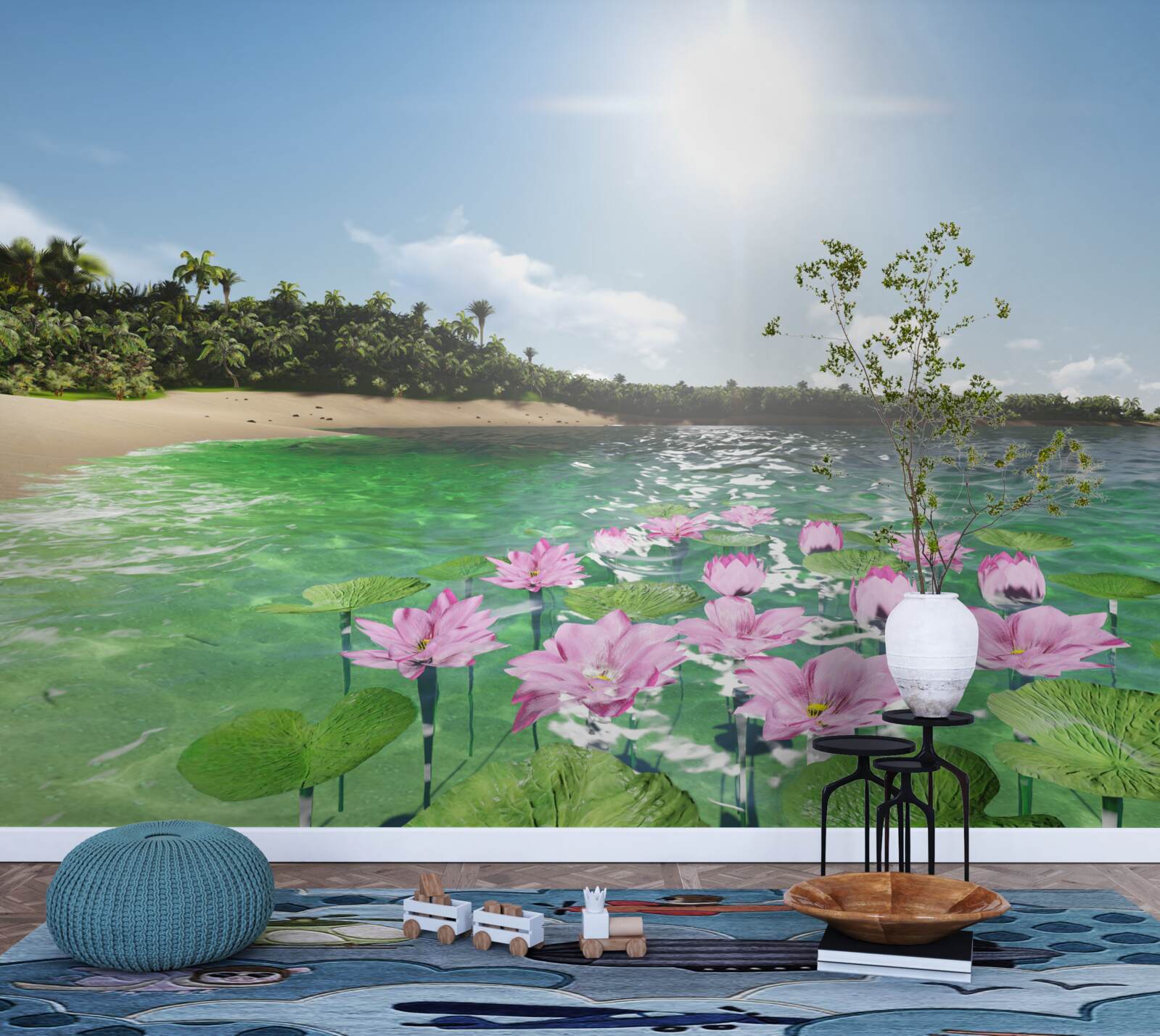 Papier peint lotus roses à la surface de l'eau